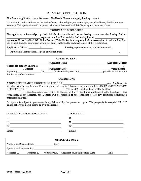 Download Free Virginia Rental Application Form Printable Lease Agreement Download Free Virginia Rental Application Form Printable Lease Agreement